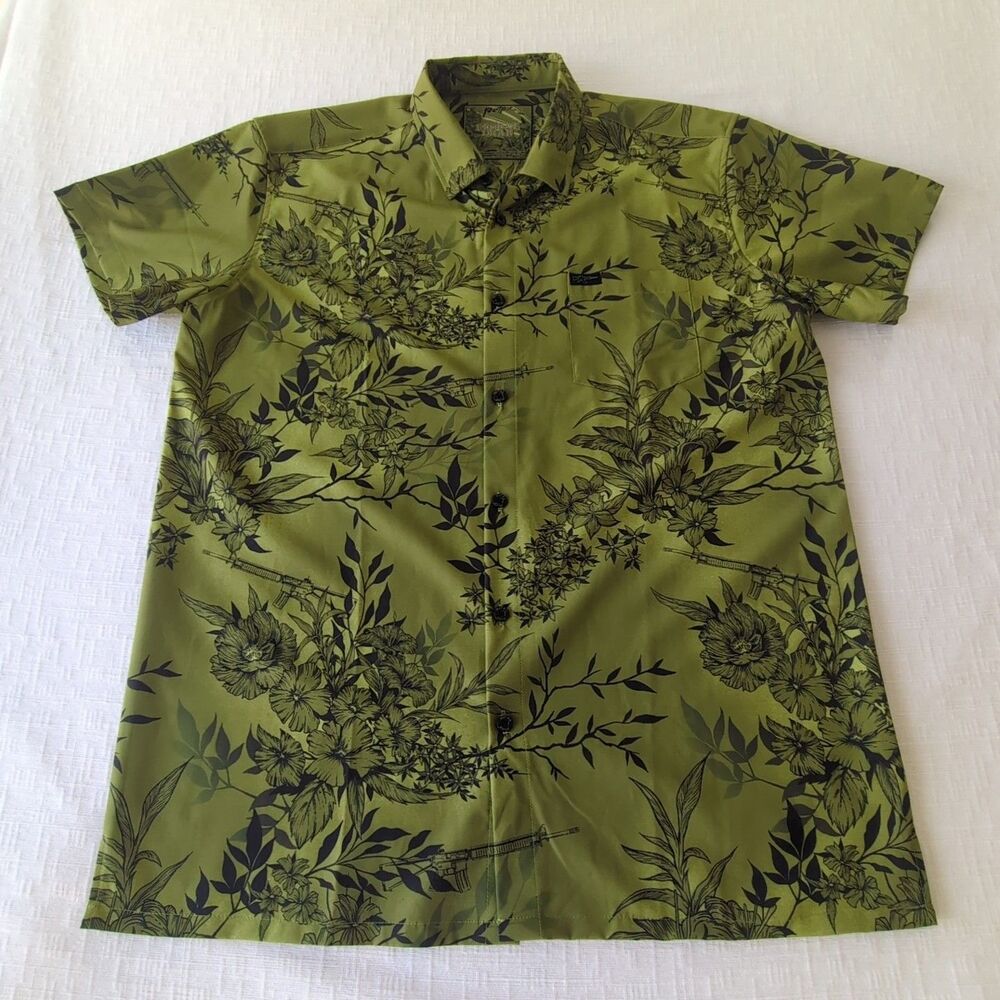 Retro Rifle "Floral Drab" Button Down XL Shirt Green